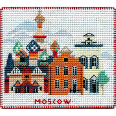 1064 Магнит на пластиковой канве ОВЕН 'Столицы мира. Москва' 9х7см